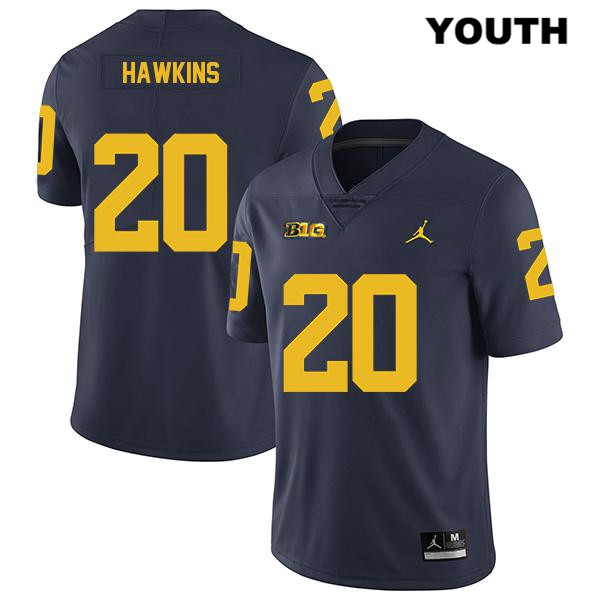 Youth NCAA Michigan Wolverines Brad Hawkins #20 Navy Jordan Brand Authentic Stitched Legend Football College Jersey LL25C47OZ